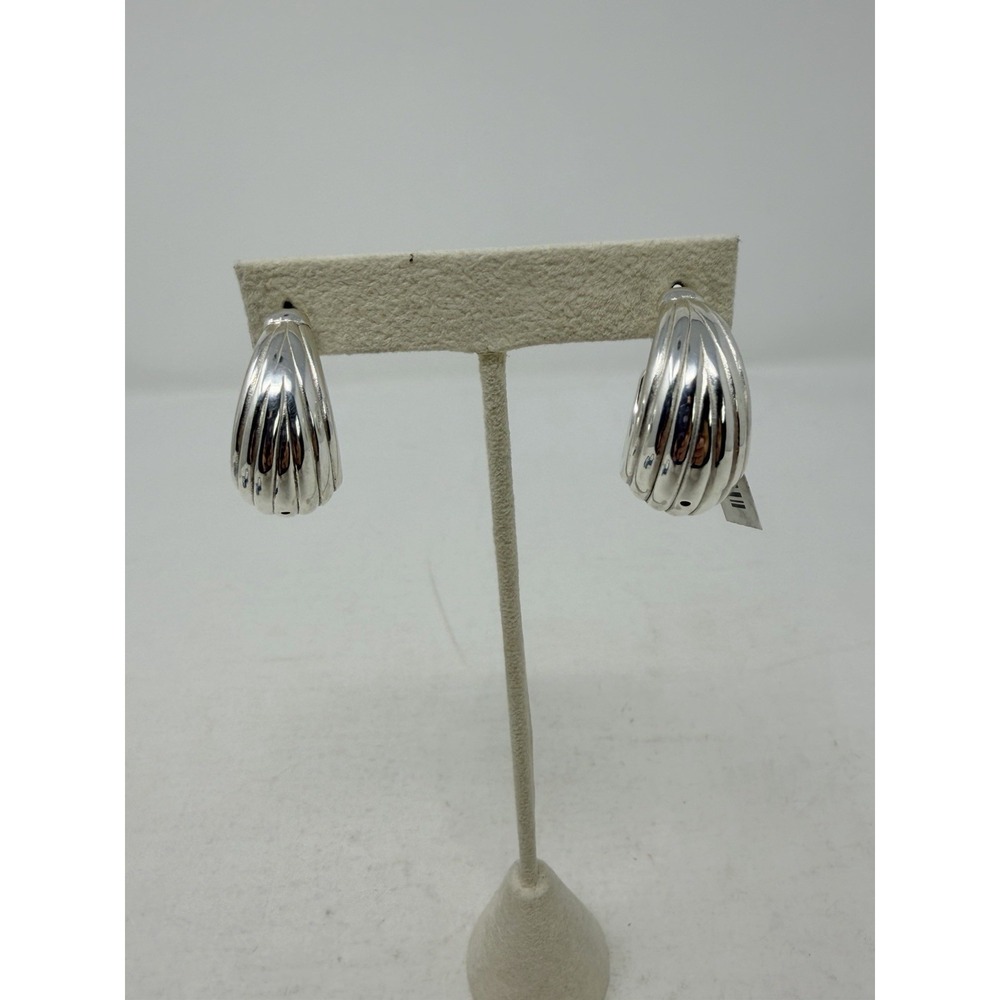 Shop LC Ribbed Post Back 925 Sterling Silver Half Hoop Earrings 8.5 g 5605